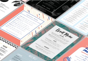 Range of printed menu templates
