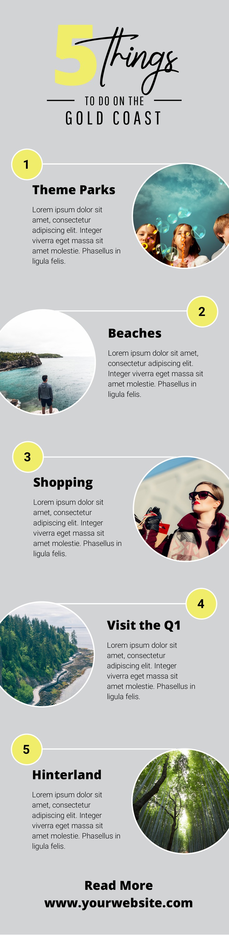 5 Things to do on the Gold Coast - Travel Themed Infographic Template
