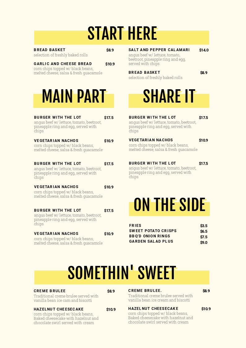 Menu template design with Stand Out Section Headers - 1 Menu Template, 10 Ways - Hack Your Visual Design Series