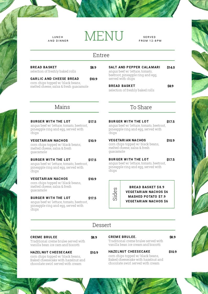 format menu design