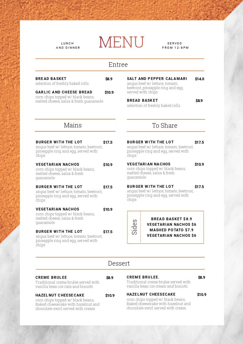 Copper & marble menu template - learn how to edit it 10 Ways (Hack your Visual Design Series)