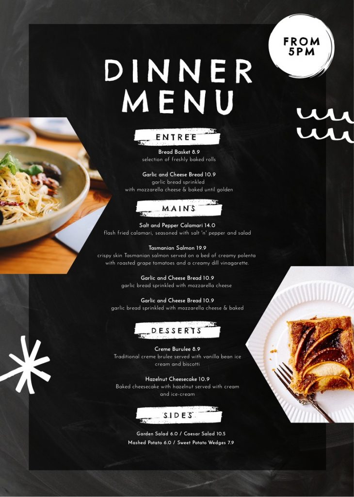 Seasonal menu templates featuring image boxes to show off your dishes