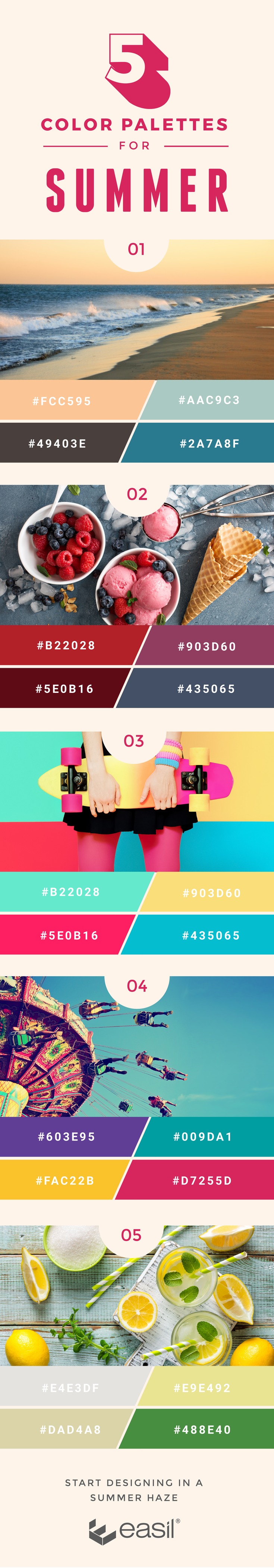 5 Color Palettes for Summer-Ready Design (and What Makes Them Work) - Infographic and color codes to start using straight away in your designs!