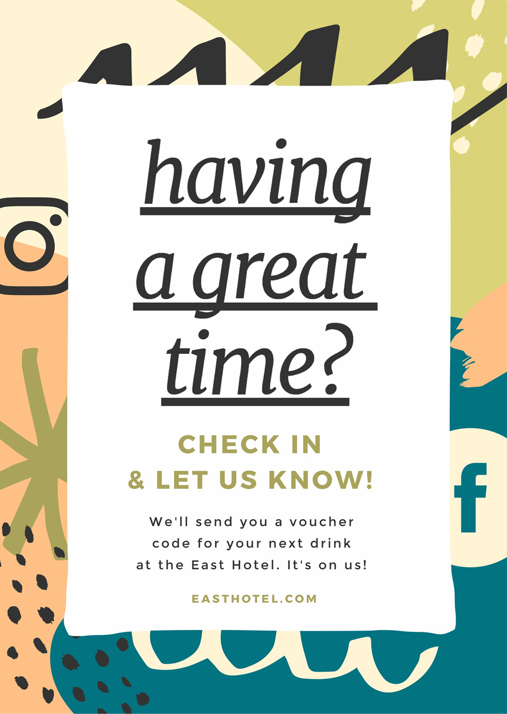 Poster encouraging Checkins at a Venue - How to Get More Event Bookings at your Venue in 2018 - 21 Easy Tips